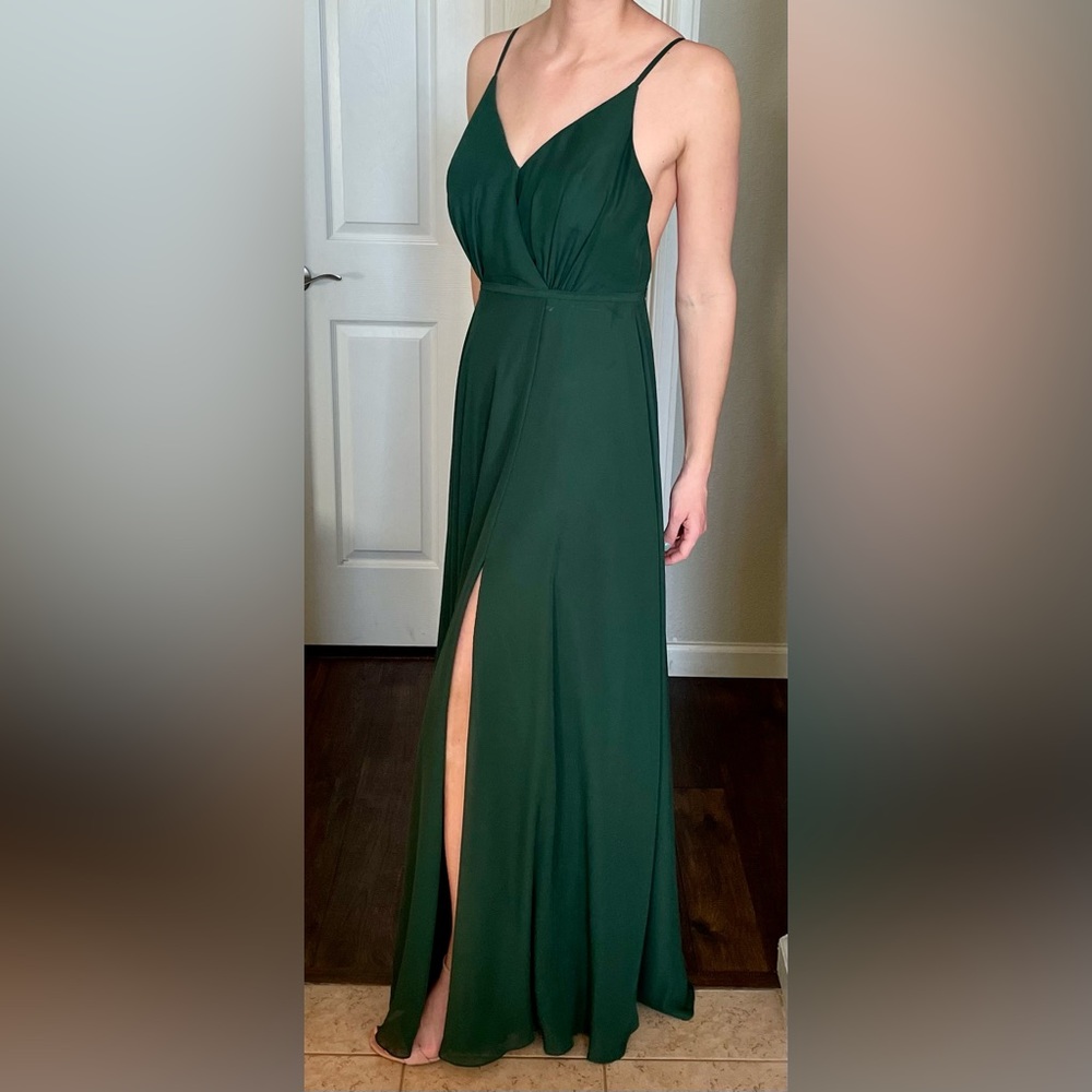 ⭐️2xHP⭐️ JJ’s House Hunter Green Floor Length Spaghetti Strap Dress - Picture 3 of 13